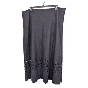 Womens Plus Size 24 Linen Blend Lined Maxi Skirt Black Eyelet Hem Zip Closure